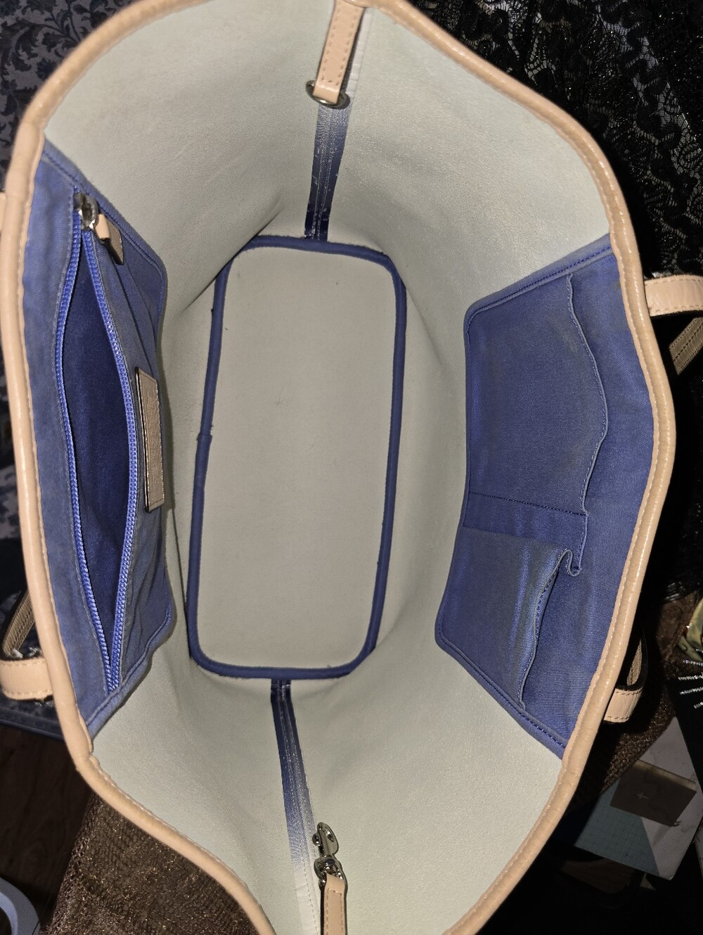 Coach Gradient Tote F30561 Ombre Blue and White Tote Bag with Tan Trim - Picture 2 of 16